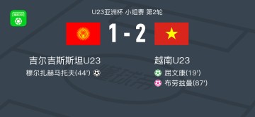 越南U23 2-1吉尔吉斯斯坦U23，屈文康点射破门